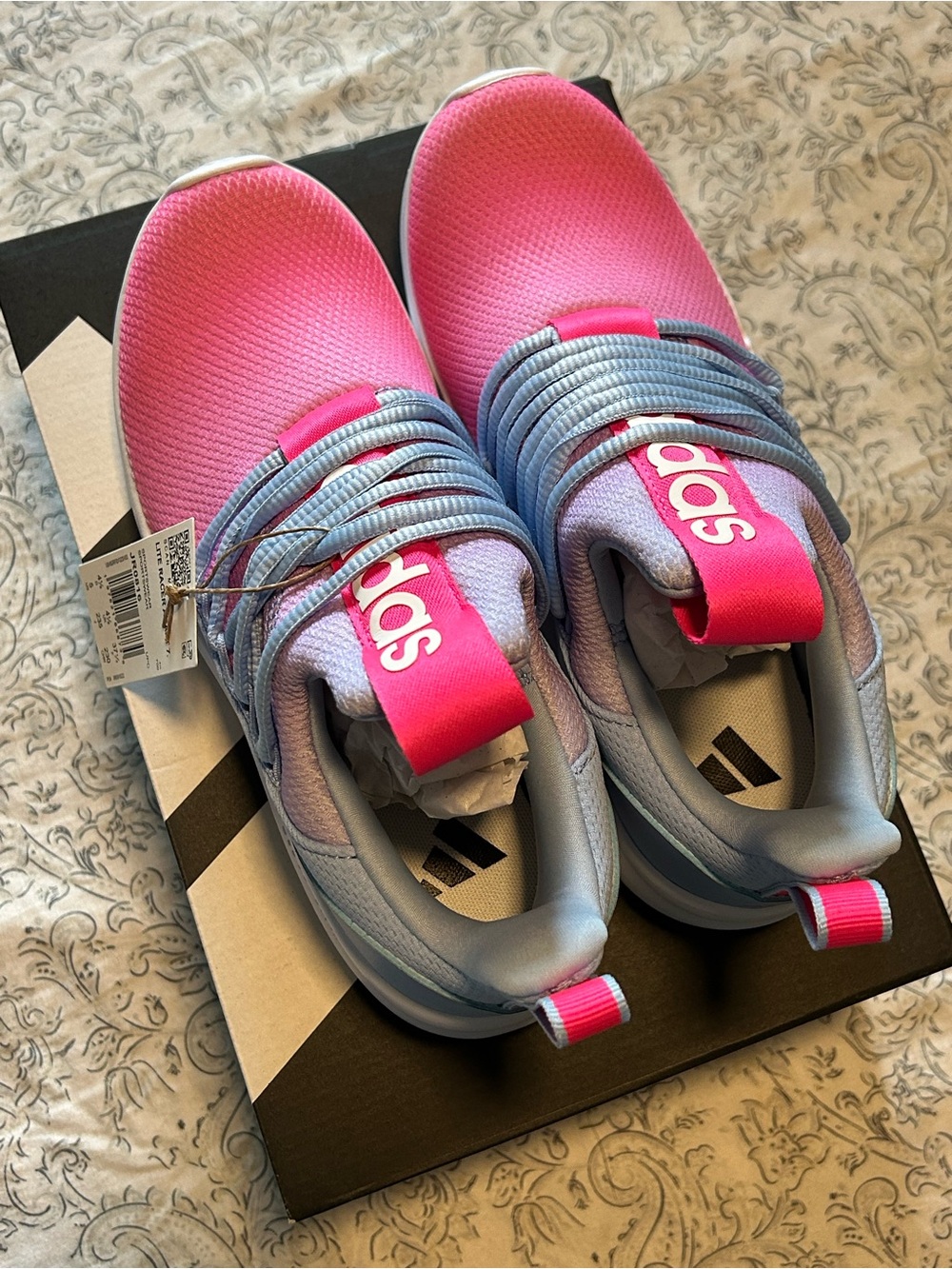 NIB Adidas Lite Racer Adapt 7.0 Kids Slip On Shoes Glow Blue Lucid Pink Size 5